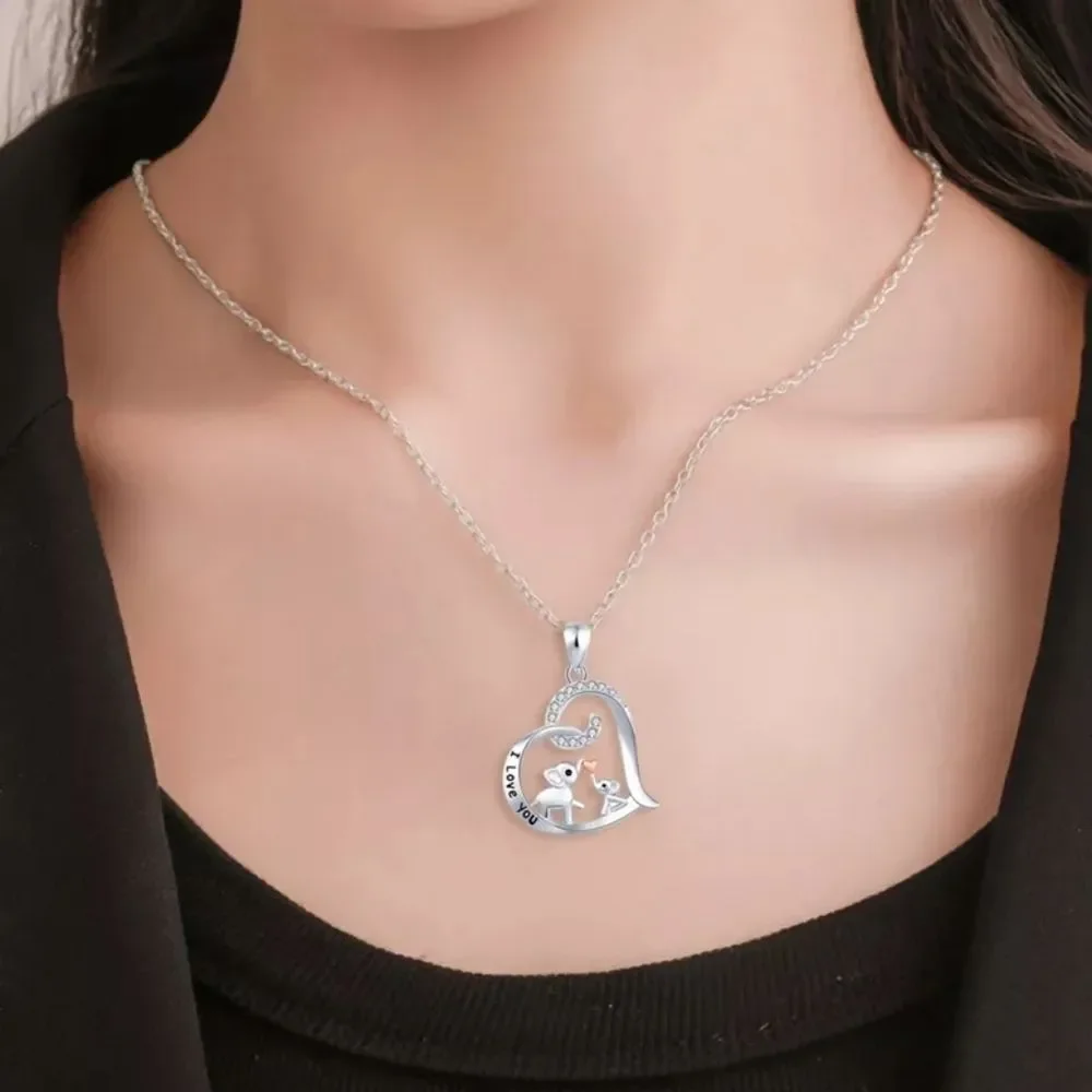 Baby & Mama Elephant Necklace Heart Love New Mother's Day Gift - Picture 4 of 4